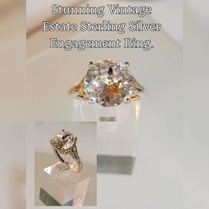 Sale D'JOY 6ct SIGNED STERLING SILVER SOLITAIRE RING SZ 6.25 WHITE STONE 3.4 G